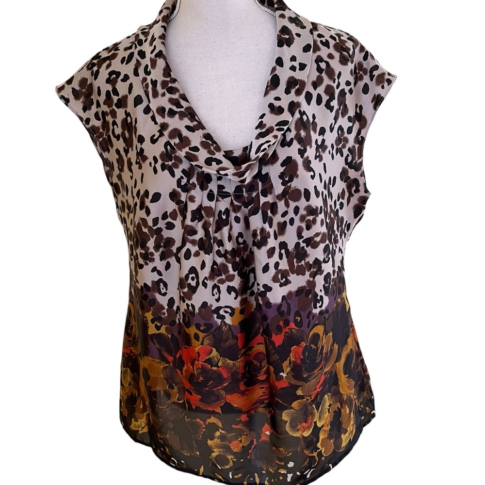 Charter Club Leopard Print /Fall Floral Cowl Neck Blouse 14